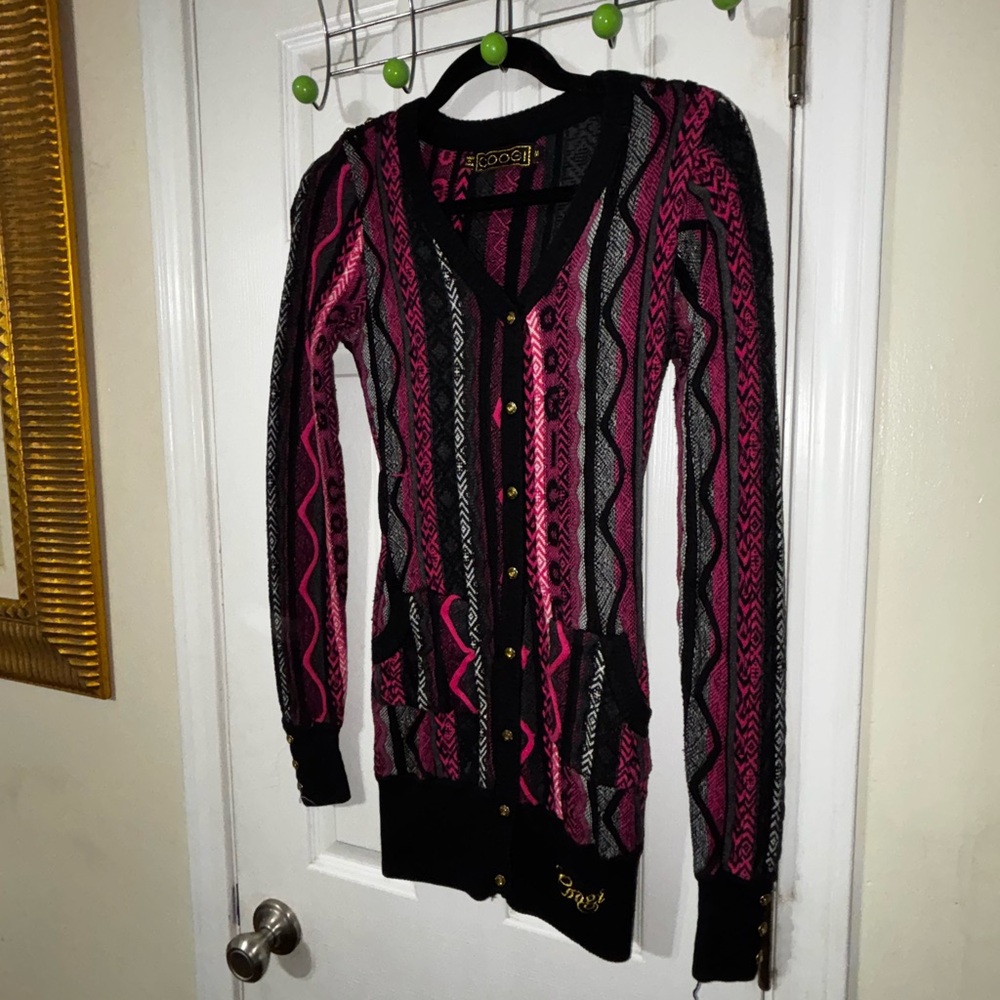 COOGI Pink and Black Patterned Cardigan